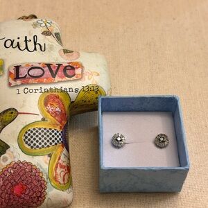 Sterling Silver earrings white and blue center stone